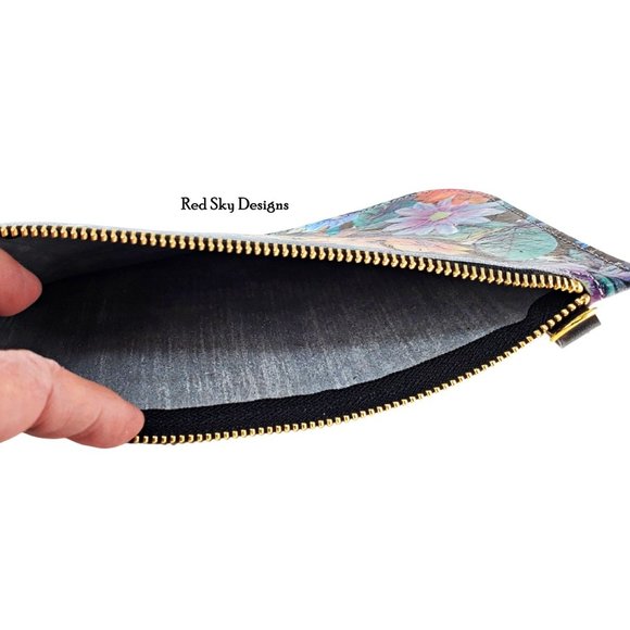 Floral Acid Wash Cowhide Wristlet - Picture 3 of 3